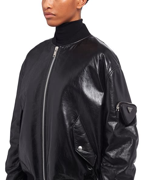 prada raf simons leather jacket|Black Oversized Nappa Leather Bomber Jacket .